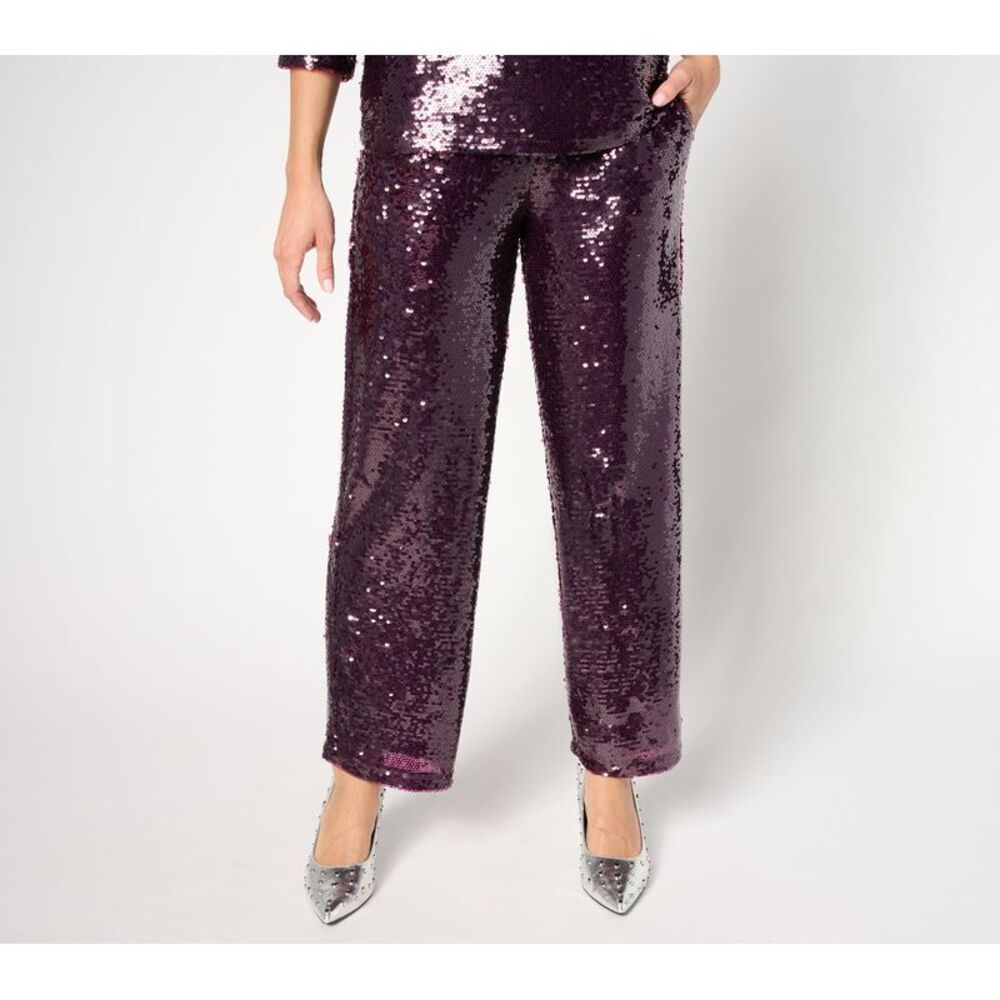 Liberare Women's Pants Sz 2XS (XXS) Sequin Ankle Pant Wide Leg Purple A692730